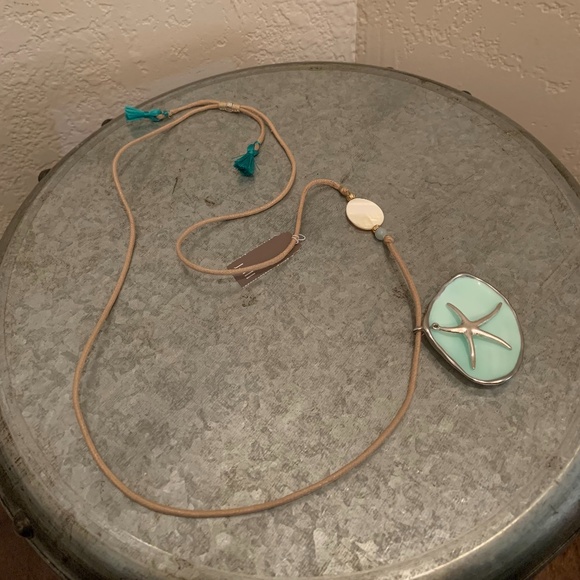 J. Jill Jewelry - J. Jill Seaside Finds Pendant Necklace Starfish, Pale Aqua Shell on Cotton Cord